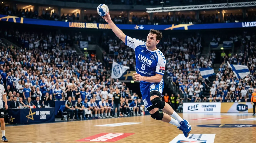 EHF Champions League Handball Spieler beim Torwurf in der Arena