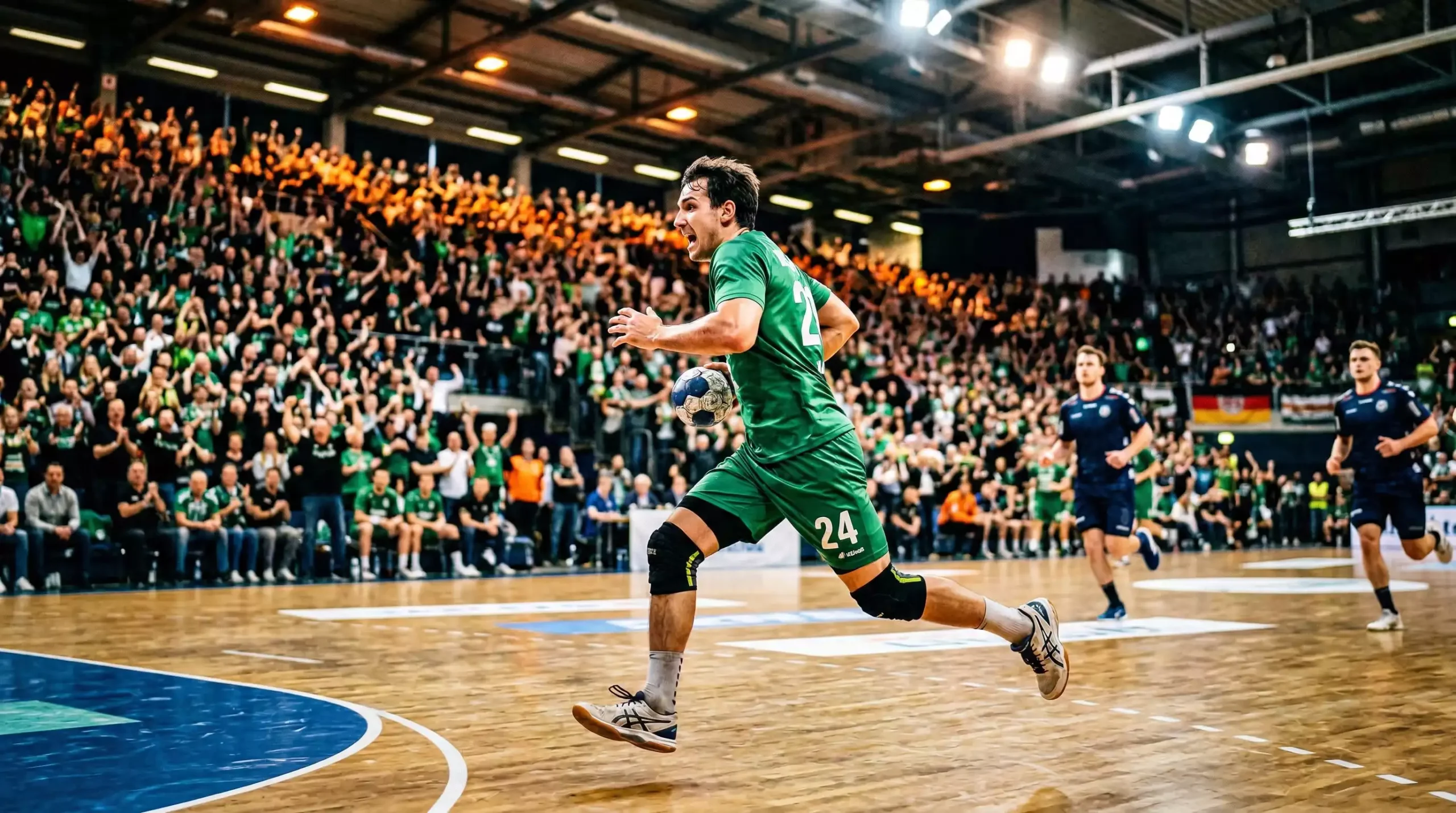 Füchse Berlin Handballspieler bei Angriff in der Champions League