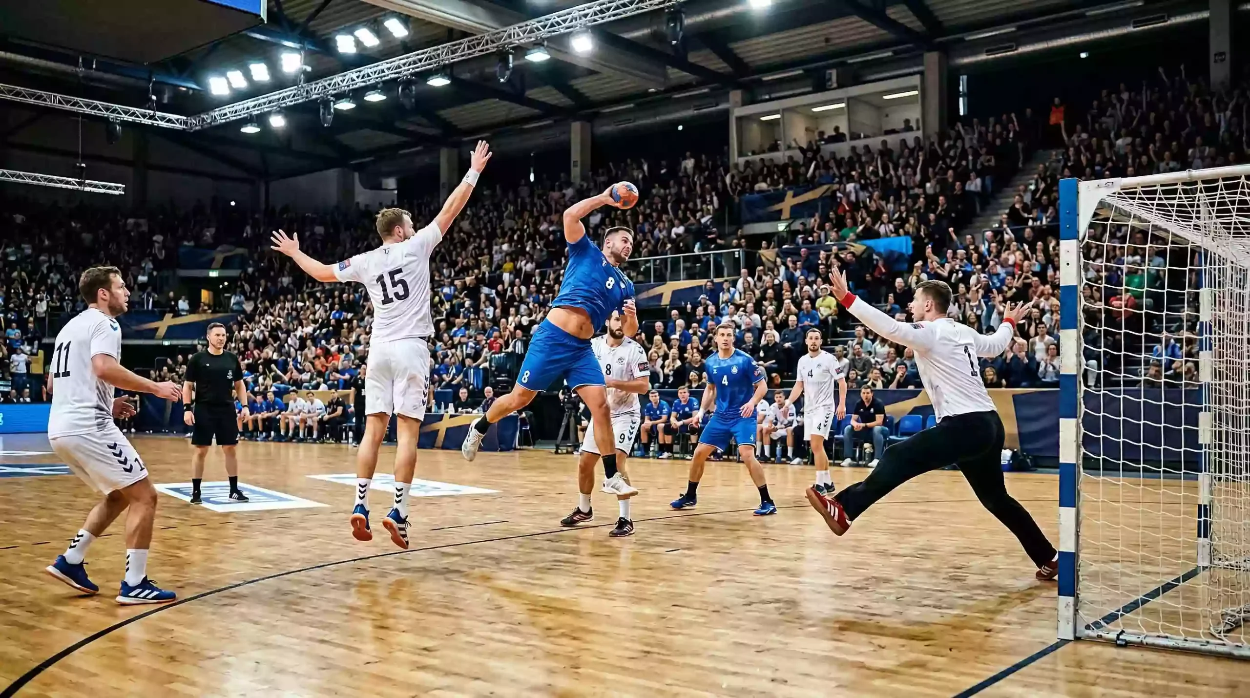 Handball Champions League Spielszene mit verschiedenen Wettoptionen